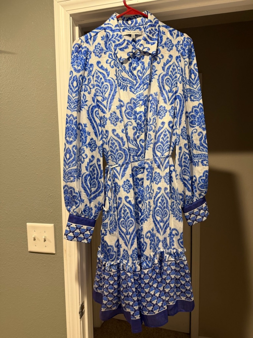 julia jordan Blue & White Paisley Long-Sleeve Shirt Dress